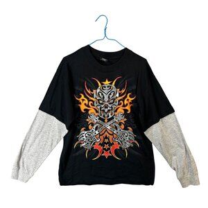 GWP Sport Long Sleeve Shirt Boys XL (14/16) Skull Fire Guitars NWT